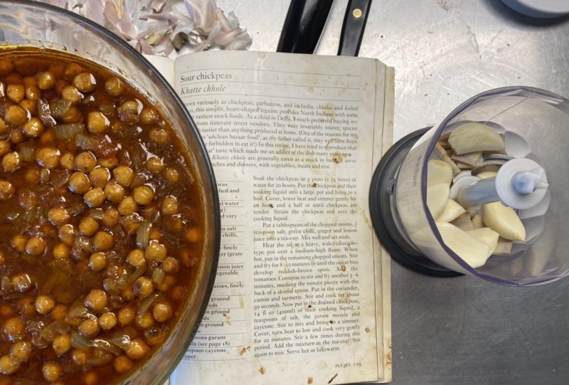 A perfect day to spend most of it in the kitchen with Madhur Jaffrey, cooking up a storm to match the one that’s been raging outside. One down, three to go. 