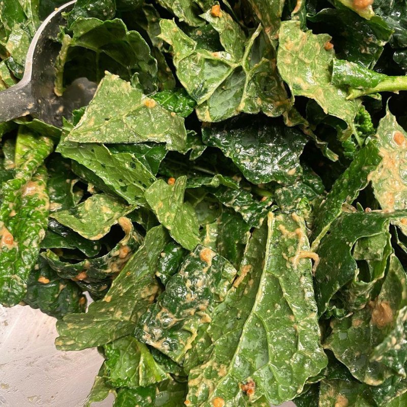 Anna Jones’ peanut butter kale ready for the oven.